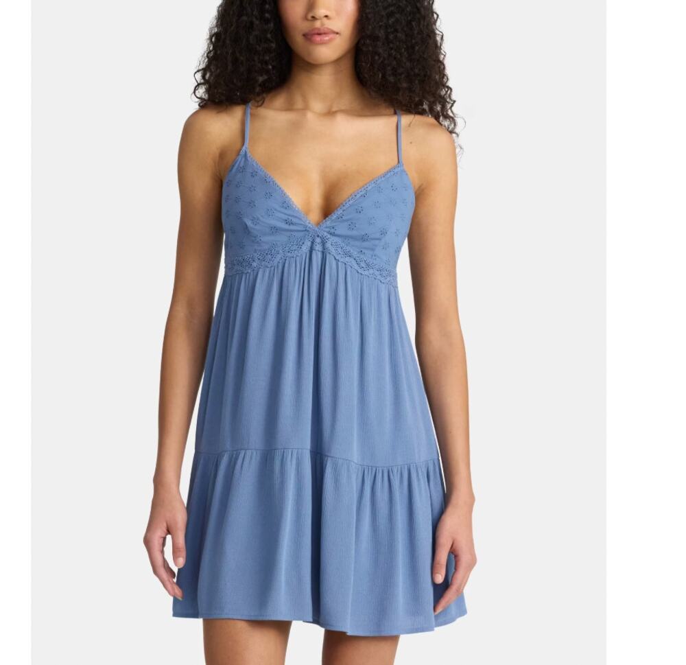 Gauzy Babydoll Dress Eyelet Adjustable Straps Blue Fairy Boho Festival XXL (20)